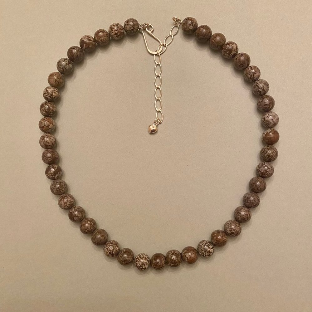 Jay King Earth Tones Grey and Cocoa-colored Jasper & SS Necklace, 17"+